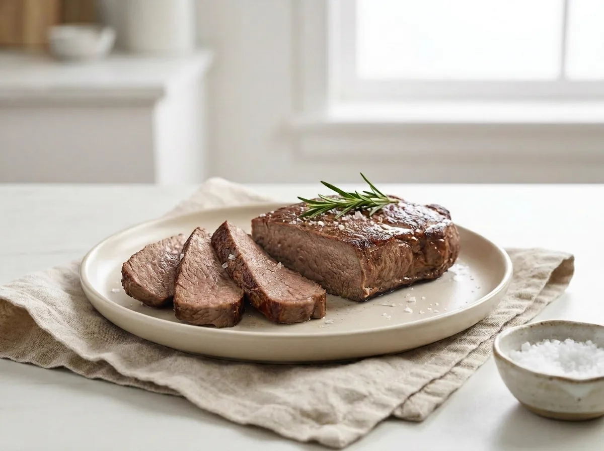 Steak without vacuum cooking: grey, well-done, dry