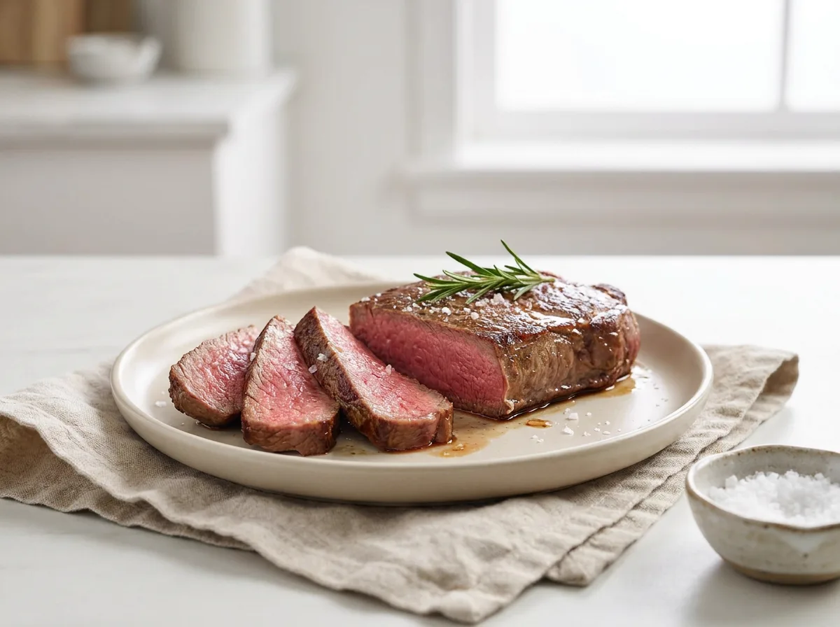 Steak with vacuum cooking: juicy, evenly pink throughout