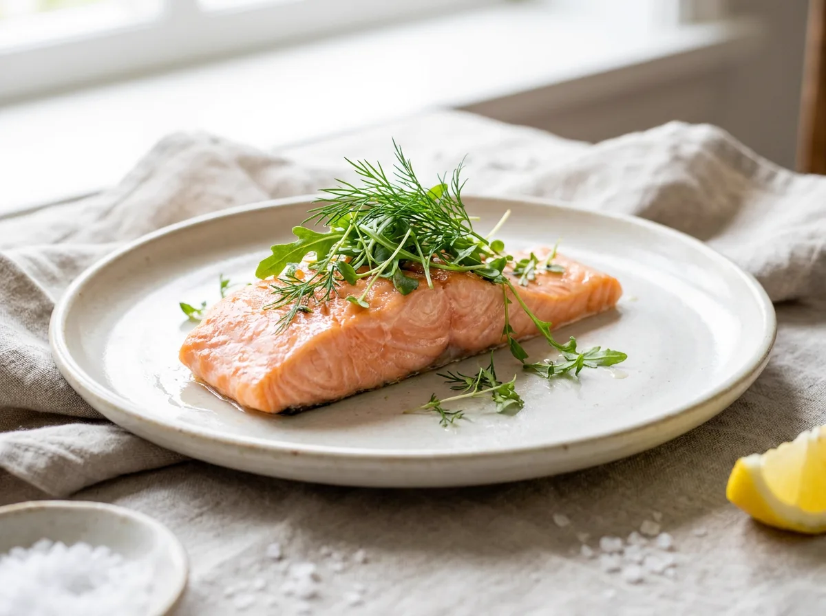 Salmon with vacuum cooking: juicy, glossy, full colour